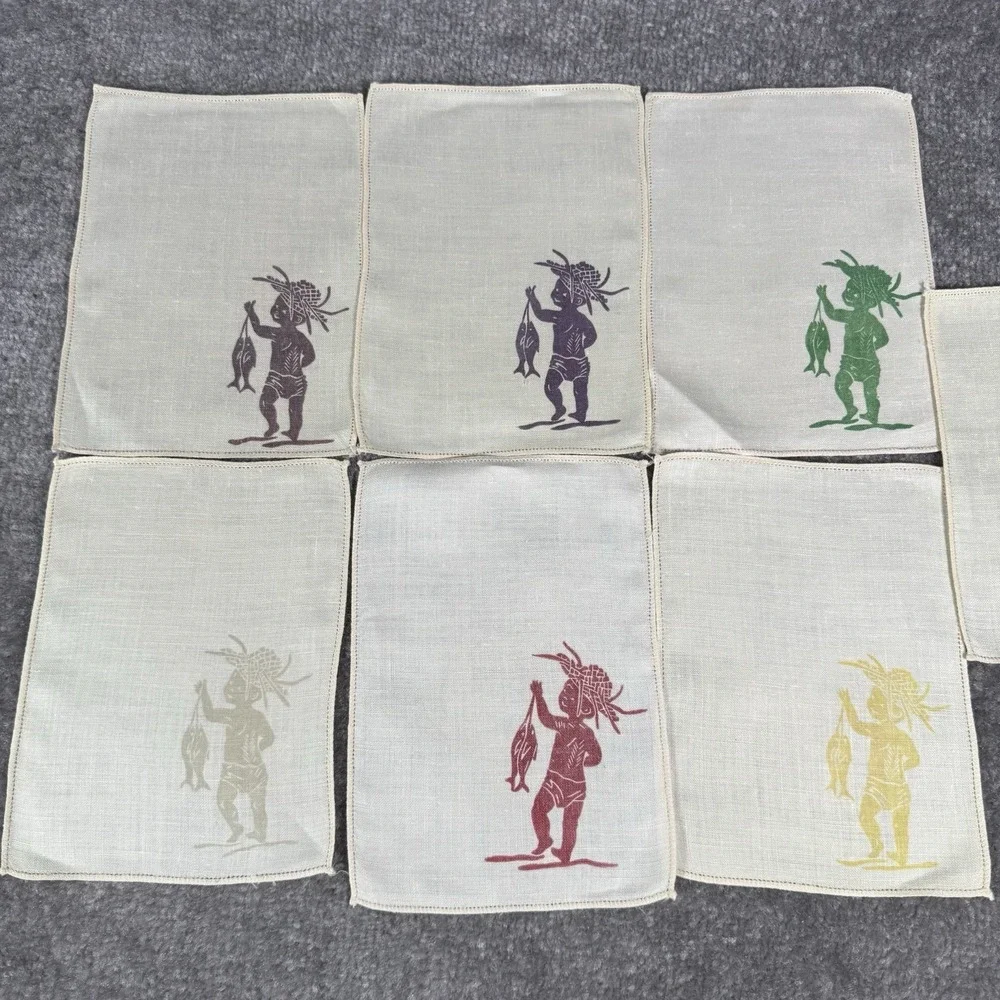 Vintage Myra Meisner Honolulu Cocktail Coasters‎ Linen Napkins